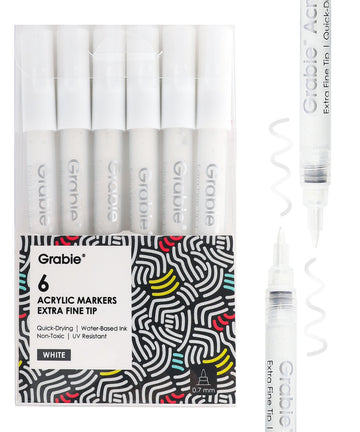 White Extra Fine Tip Acrylic Paint Marker Set Of 6